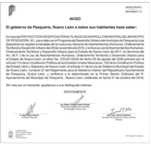 aviso de modificación